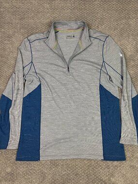 Smartwool 1/4 Zip Pullover Men's XL Gray Blue Merino Sport 150 Wool Sweater
